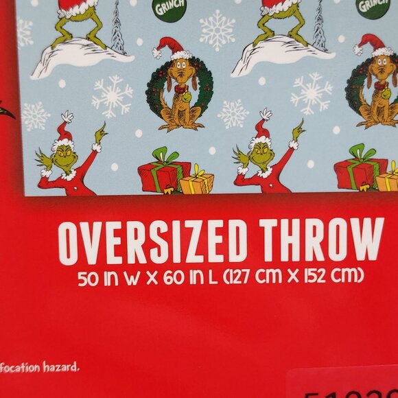 Dr. Seuss The Grinch Oversized Plush Throw Blanket 50x60" Holiday Christmas Blue - Picture 9 of 15